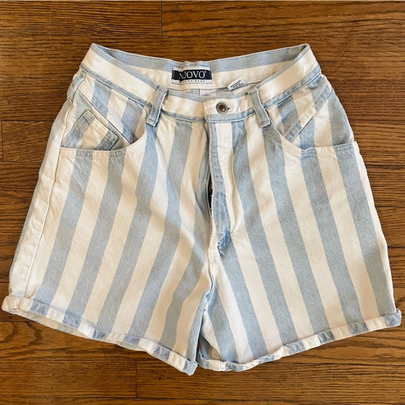 Nuovo Pants - Vintage Nuovo Blue and White Striped High Waisted Denim Shorts